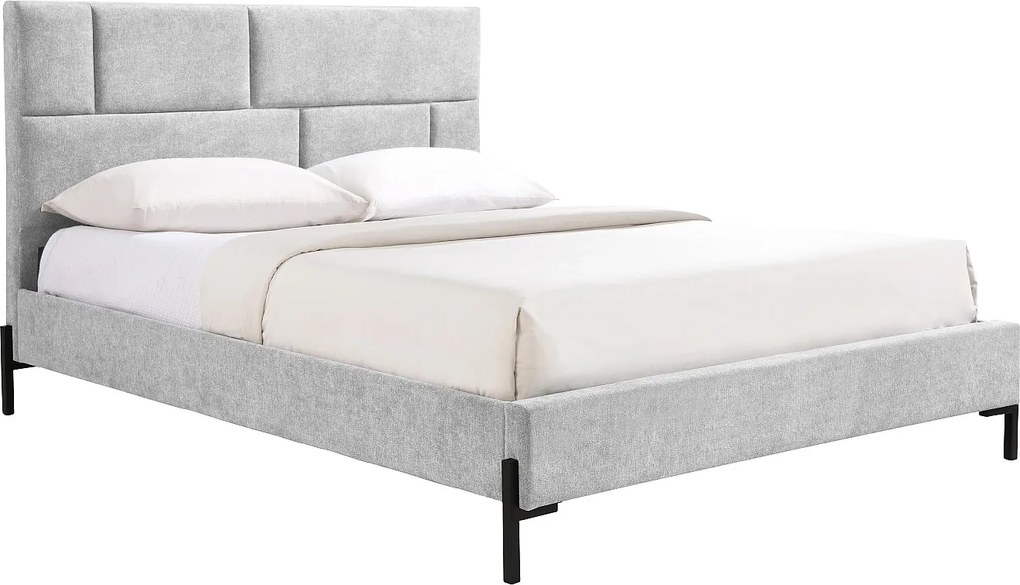 Łóżko 160 x 200 cm z tapicerowanym zagłówkiem – Tkanina – Jasnoszary – NOULAVO