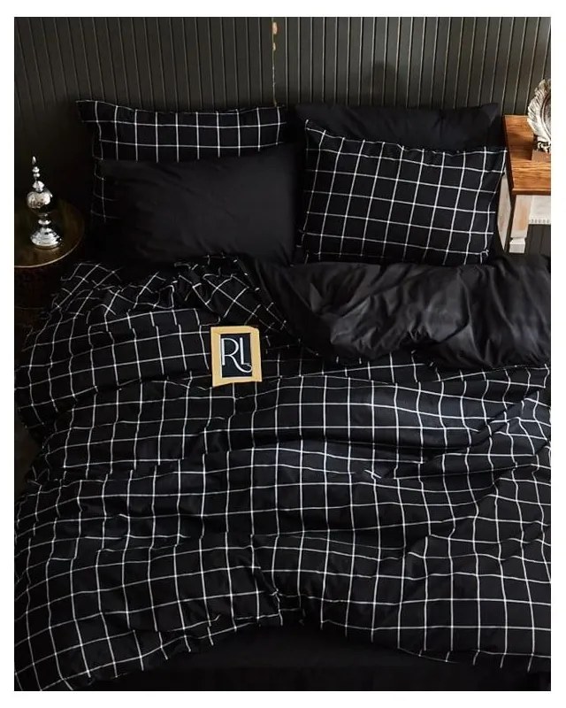 Czarna pościel dwuosobowa z prześcieradłem 4-częściowa 200x220 cm Geometric – Mila Home