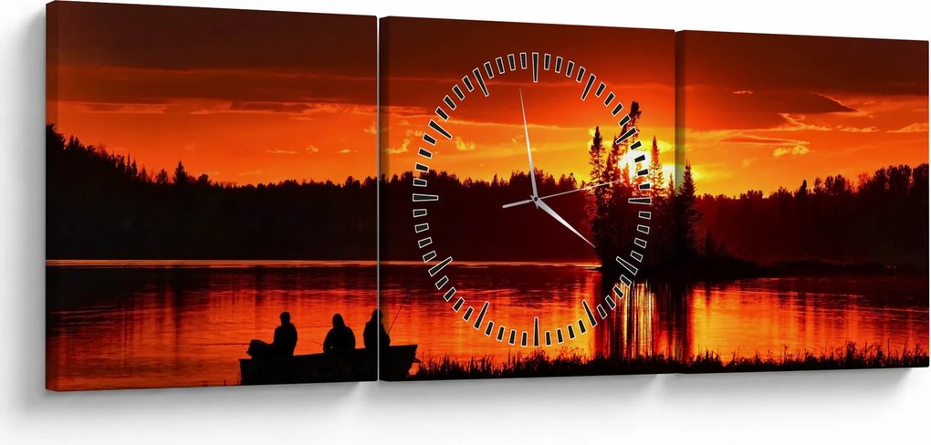 Obraz - Rybacy na jeziorze (z zegarem) (90x30 cm)