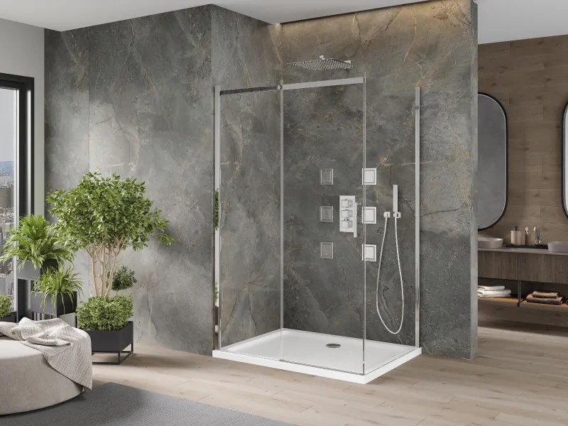 Mexen Omega kabina prysznicowa rozsuwana 110 x 80 cm, transparent, chrom + brodzik Flat - 825-110-080-01-00-4010