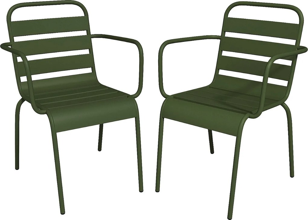 Zestaw 2 metalowych foteli ogrodowych ustawianych w stosy - Khaki - MIRMANDE