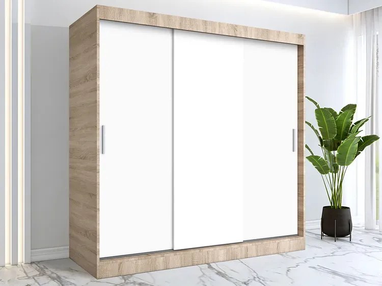 Szafa przesuwna 200 cm dąb sonoma + biały H5-W05