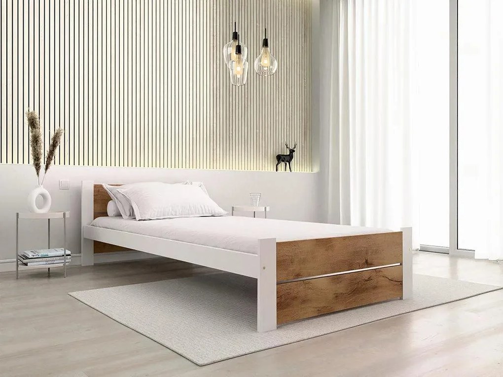 Łóżko IKAROS DOUBLE 80 x 200 cm, biały/dąb artisan Materac: Materac Deluxe 10 cm