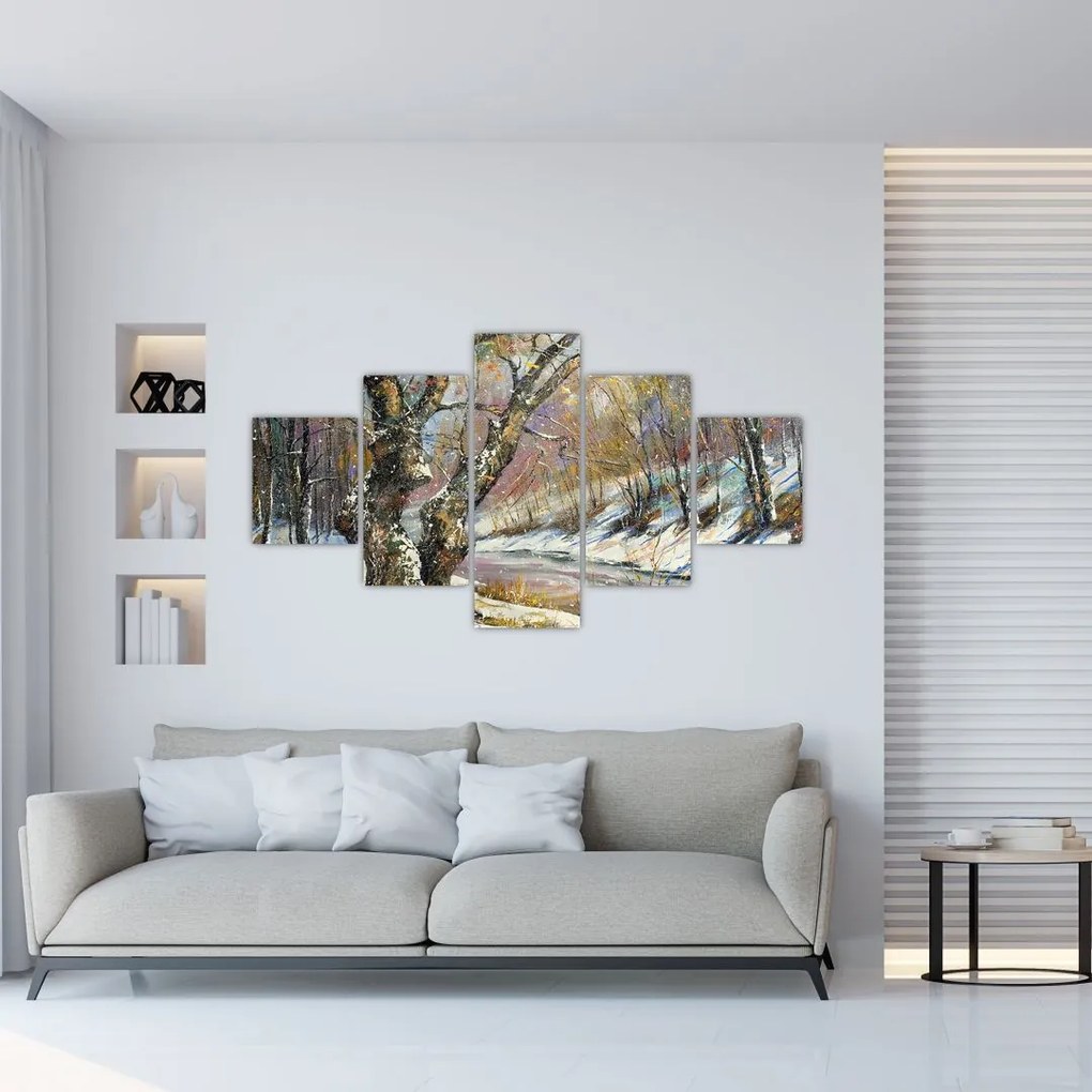 Obraz namalowanego zimowego krajobrazu (125x70 cm)