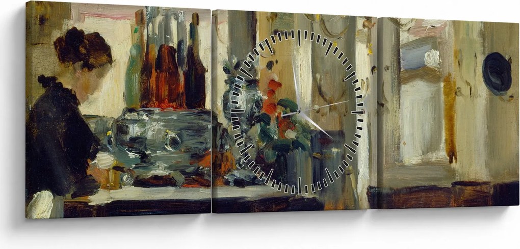 Obraz - Style of Edouard Manet, Bon Bock Cafe, reprodukcje (z zegarem) (90x30 cm)