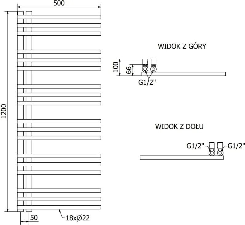 Mexen Neptun grzejnik łazienkowy dekoracyjny 1200 x 500 mm, 456 W, czarny - W101-1200-500-00-70
