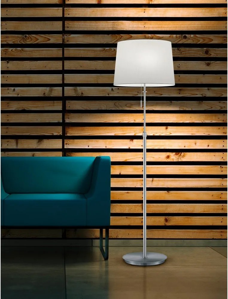 Lampa stojąca w kolorze srebra z tekstylnym kloszem (wysokość 180 cm) Lyon – Trio