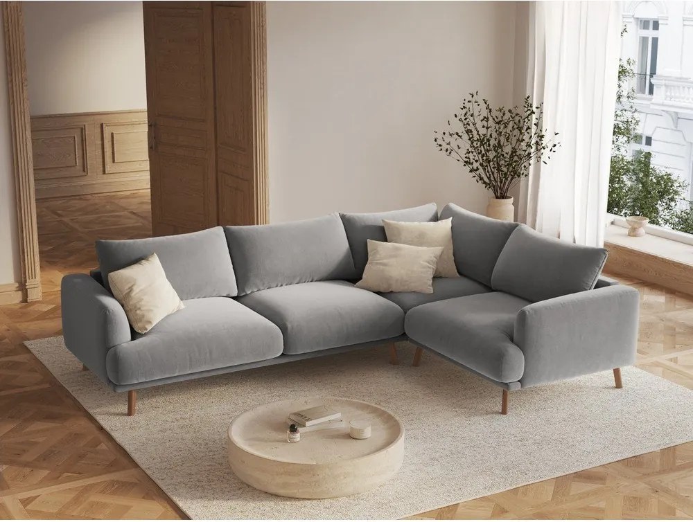 Szary aksamitny narożnik (prawostronny/w kształcie litery L) Naomi – Micadoni