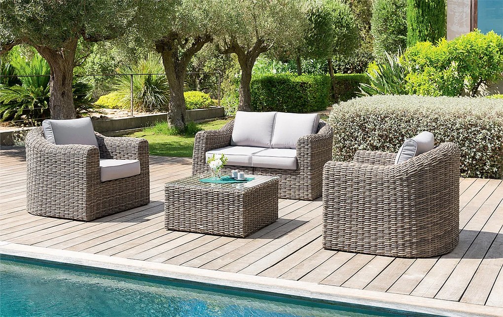 Rattanowy zestaw modułowy BORNEO LUXURY dla 4 osób (brązowy)