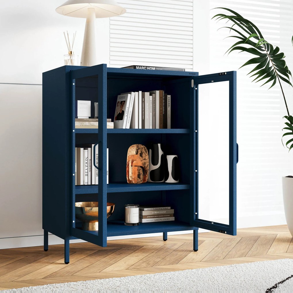 Witryna przeszklona niska granatowa: Modern GINA, 800 x 1015 x 400 mm