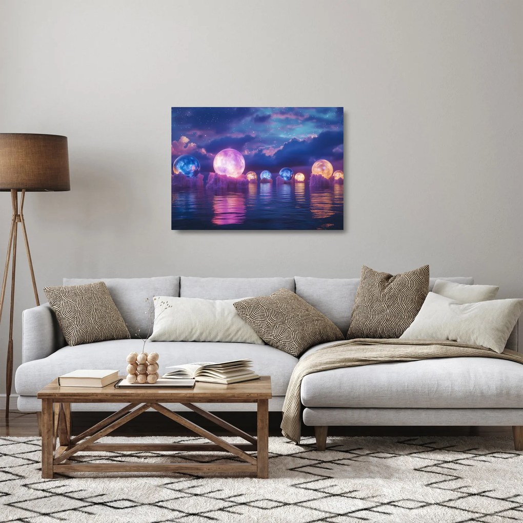 Obraz na szkle - Planety na wodzie (70x50 cm)