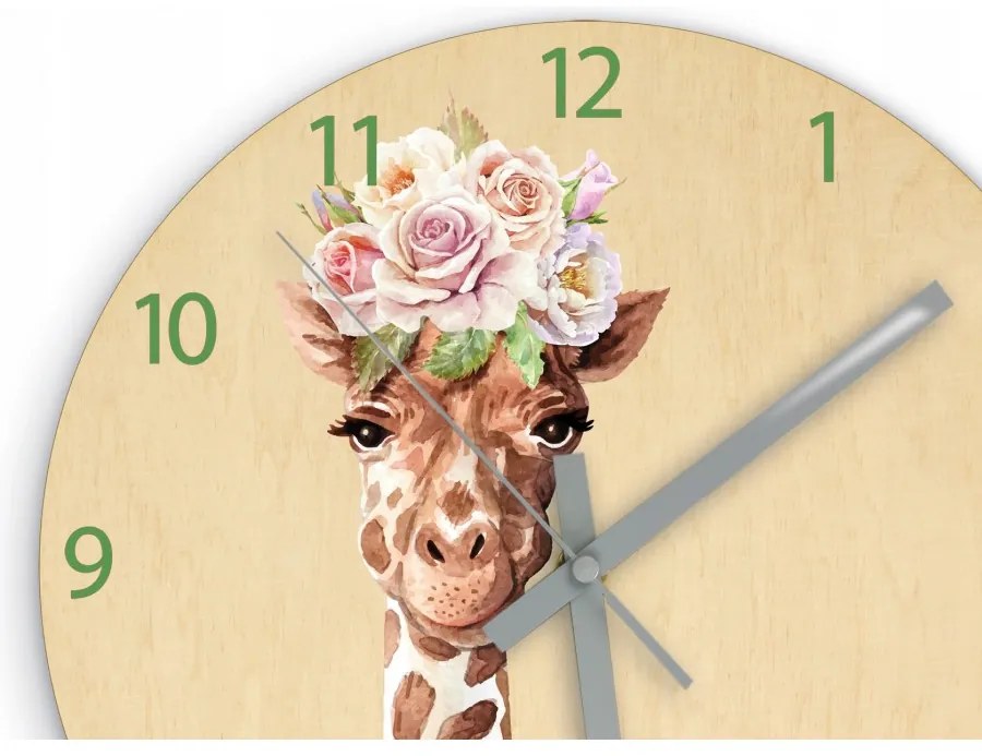 Zegar ścienny cichy do pokoju dziecięcego drewniany nowoczesny żyrafa