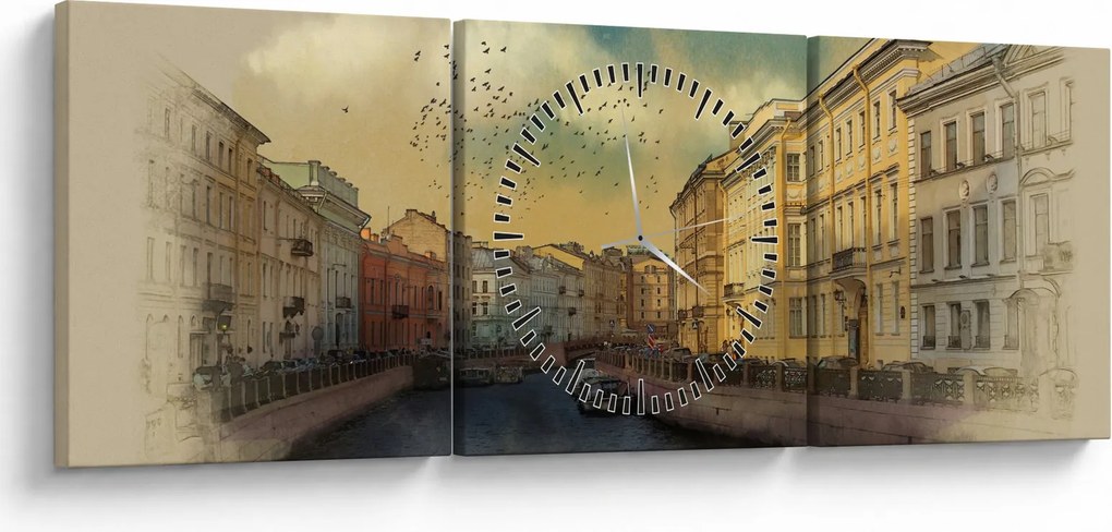 Obraz - Rzeka Mojka, Sankt Petersburg, Rosja (z zegarem) (90x30 cm)