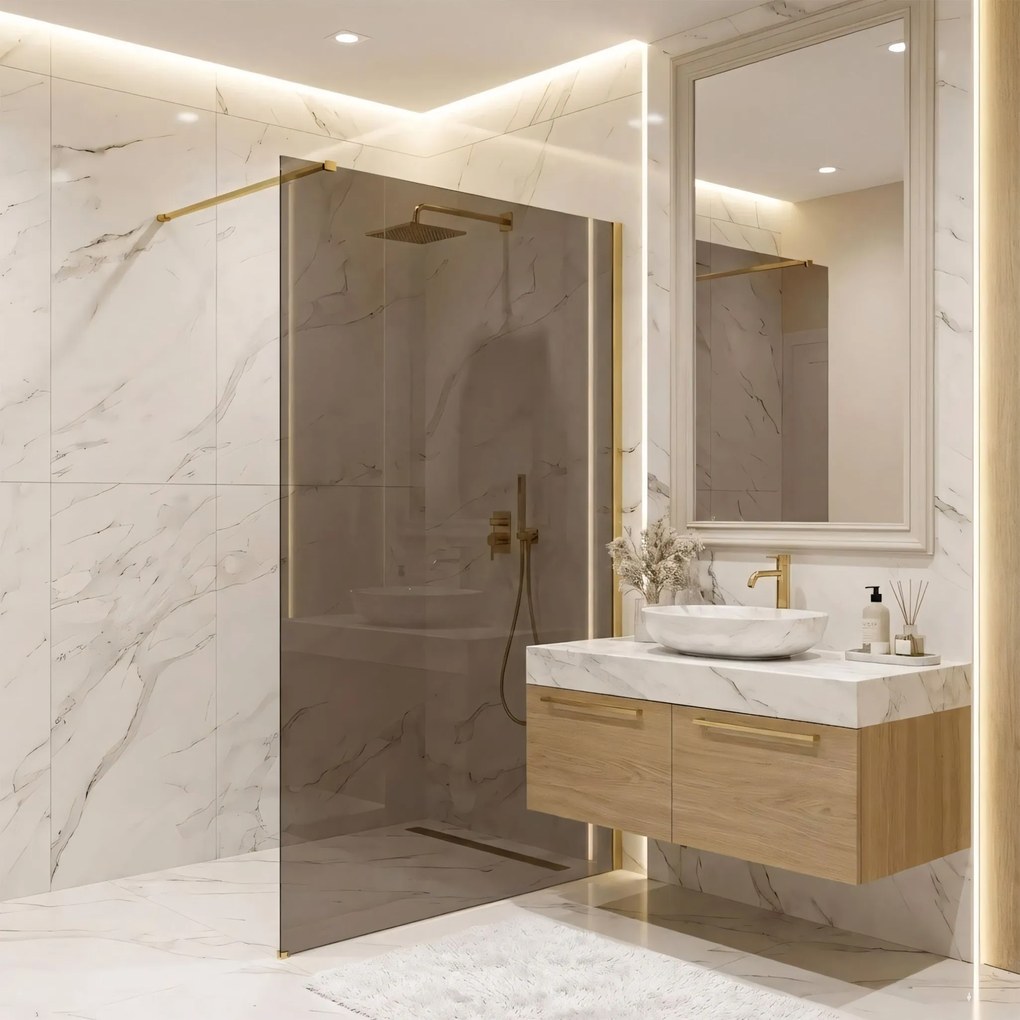 Kabina prysznicowa Walk-In Rea Flexi Brown / Brush Gold 140