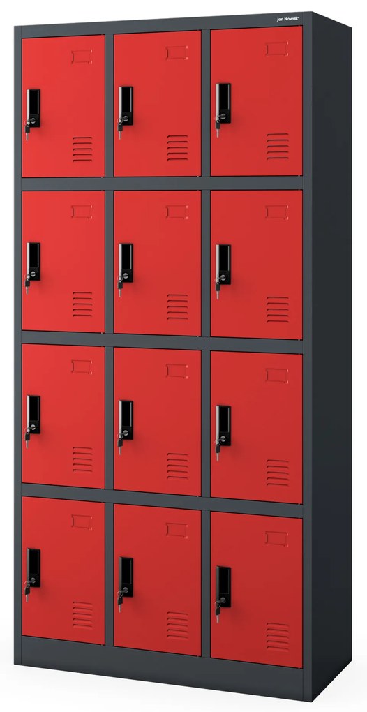 Szafka skrytkowa socjalna BHP MARCIN, 900 x 1850 x 400 mm, antracytowo-czerwona