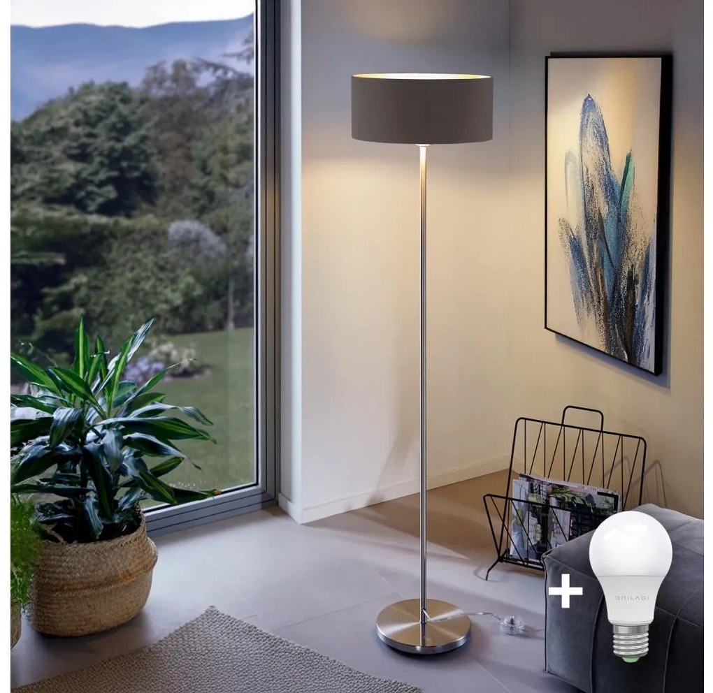 Eglo - LED  Lampa podłogowa TUNJA 1xE27/60W/230V matowy chrom/brązowa