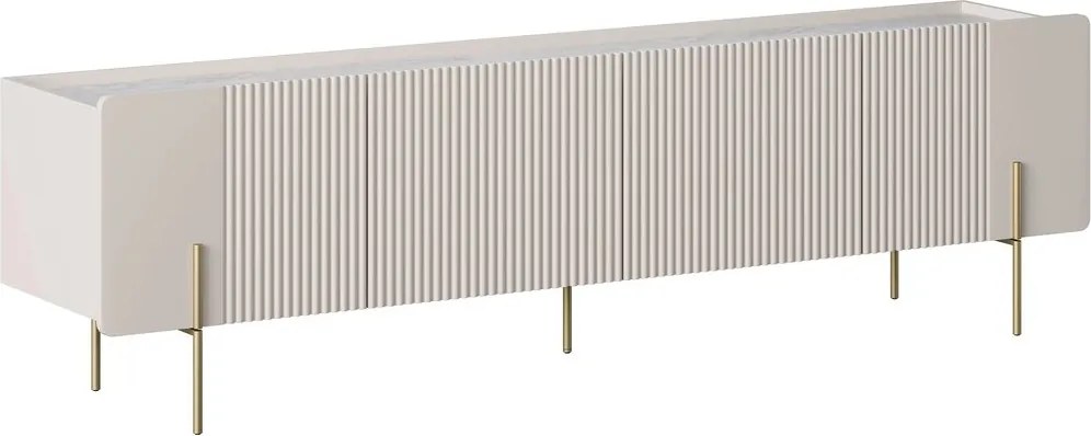 Szafka RTV Malmi 200 cm - kaszmir / crema bianca / złote nóżki