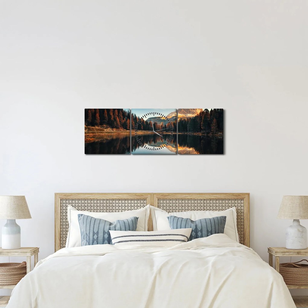 Obraz - Alpy, Włochy, Dolomity, Lago Antorno (z zegarem) (90x30 cm)
