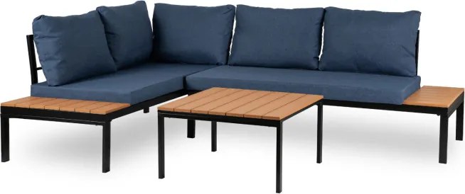 Zestaw Mebli Ogrodowych NORMAN Granatowy/Czarny Narożnik Stolik Tarasowy Metalowy Nowoczesny
