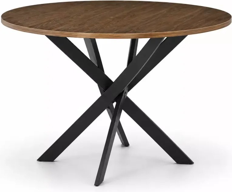 Stół okrągły Stockholm 100 cm loftowy – blat MDF / spiek marmur, metalowe nogi czarne