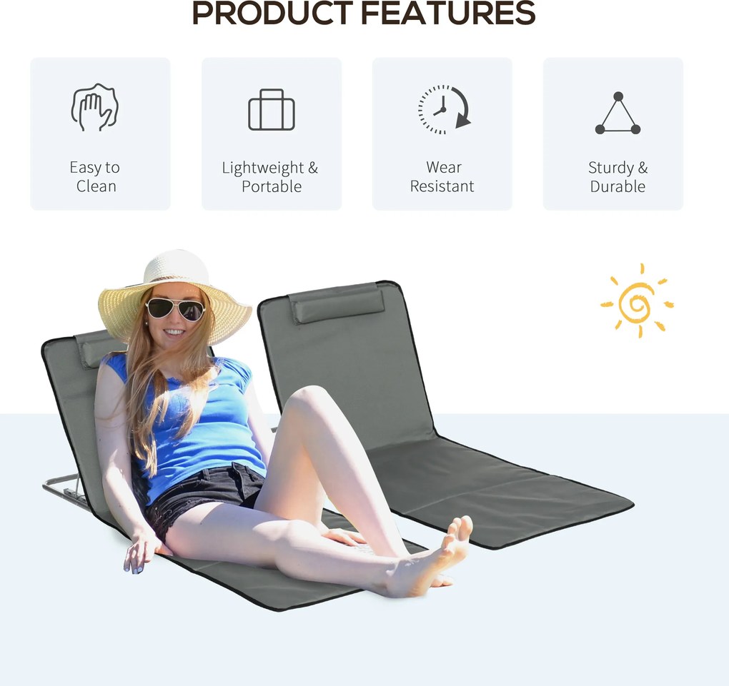 Outsunny Zestaw 2 mat plażowych, regulowany, składany, 124Dł x 53Szer x 37-50Wys cm, Szary