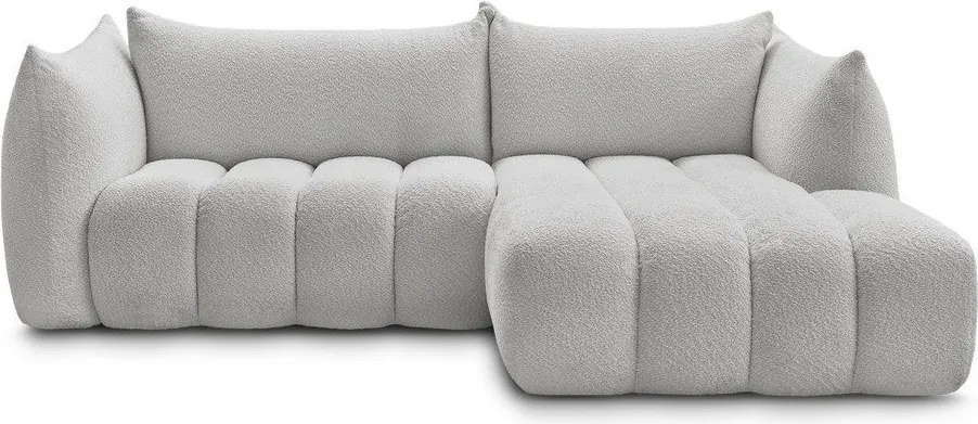 Jasnoszary narożnik z materiału bouclé (prawostronny/z szezlongiem) Azra – Bobochic Paris