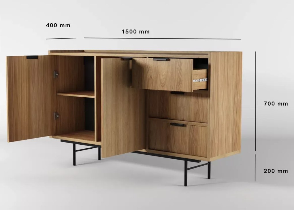 Komoda Nordell 2D3S – nowoczesna komoda z 2 drzwiami i 3 szufladami