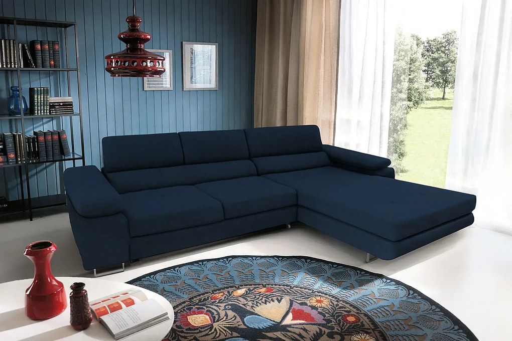 Granatowy narożnik rozkładany z funkcją spania N7-T08