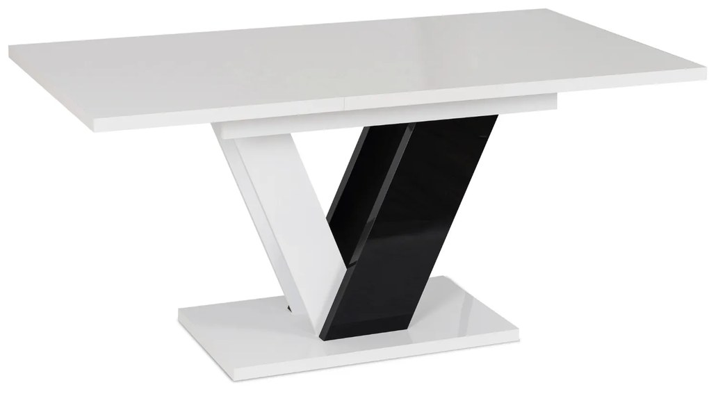 Zestaw Stół Prostokątny Rozkładany CLARK 120-160 cm Czarny/Biały Połysk i 4 Krzesła Tapicerowane do Salonu ROBIN Szare Welurowe