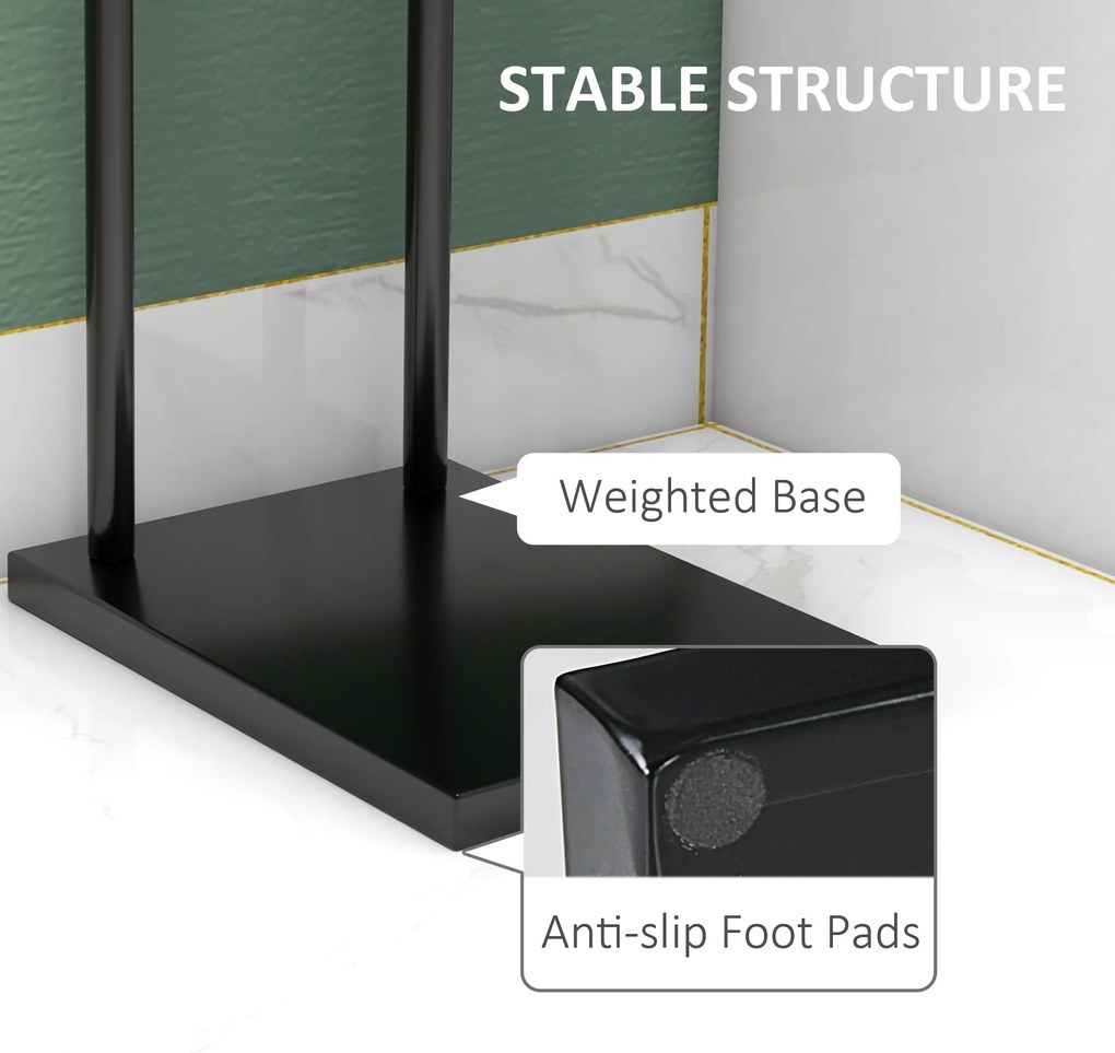 HOMCOM Wolnostojący wieszak na ręczniki z 2 drążkami, czarny, 35,5x20x78 cm | Aosom PL