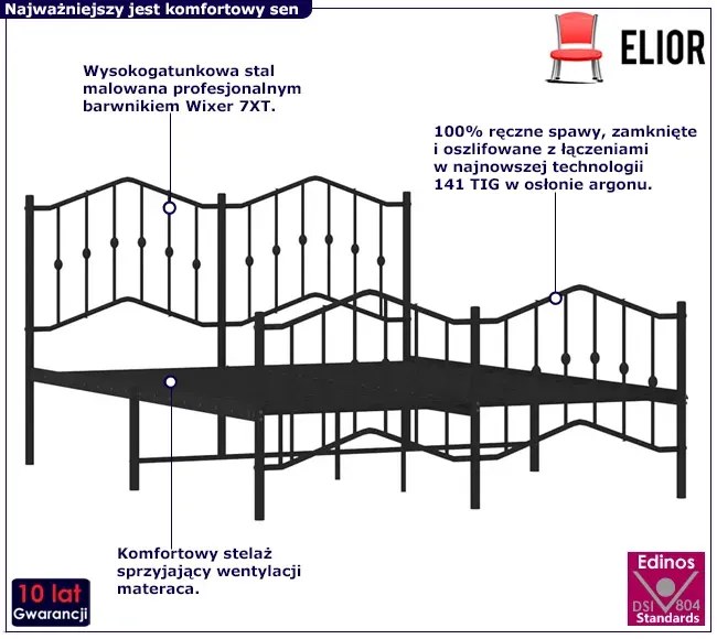 Czarne metalowe łózko małżeńskie 120x200cm T2-H78