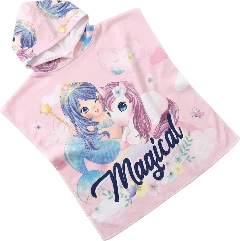 Dzieci poncho MAGICAL różowe 60x120 cm