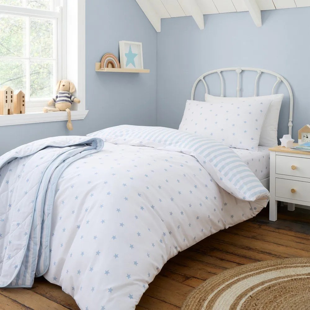Biało-niebieska bawełniana pościel dziecięca jednoosobowa 135x200 cm Mini Star &amp; Stripes – Bianca