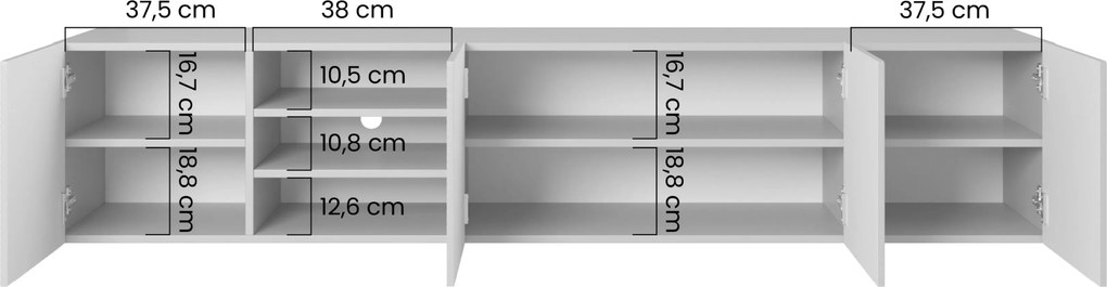 Szafka RTV Asha 200 cm wisząca z ryflowanym frontem i wnęką - czarny mat