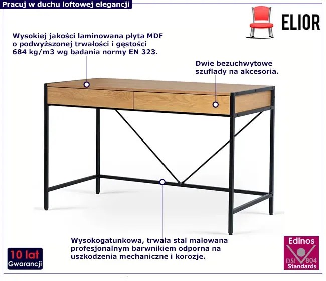 Metalowe biurko loft z szufladami dąb złoty + czarny R9-L48