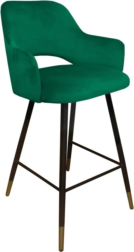 Hoker Milano krzesło barowe tkanina Welur podstawa metalowa : Kolor nogi - Czano-złota stożek, Kolor tkaniny - VELVET - MG25, Typ siedziska - Siedzisko stałe