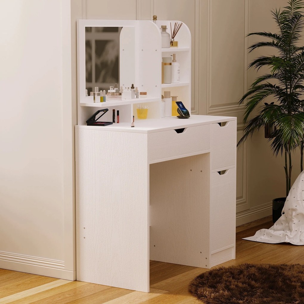 Toaletka kosmetyczna z lustrem I szufladami – biała, 80 cm