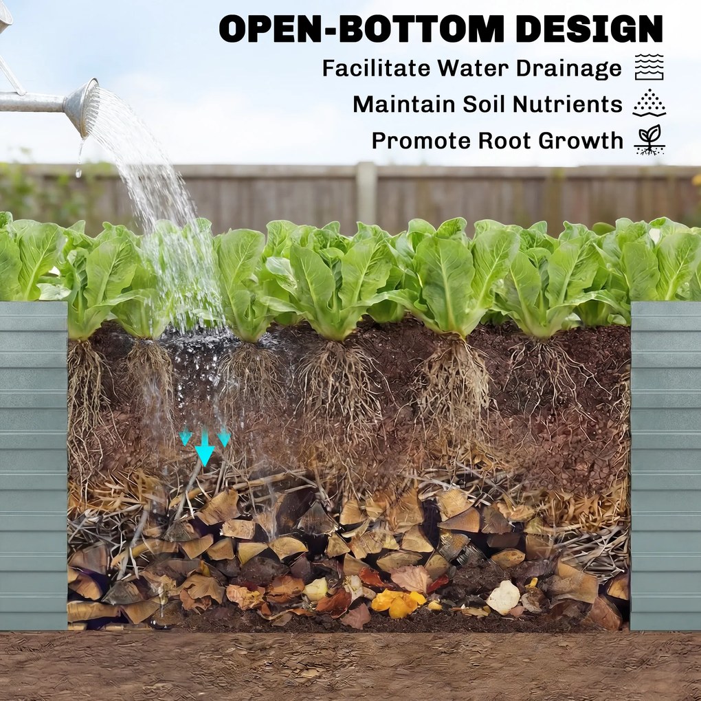 Outsunny zestaw dwóch ocynkowanych podwyższonych grządek, 180 x 90 x 60 cm, metalowe grządki z bezpiecznymi krawędziami, srebrny | Aosom PL