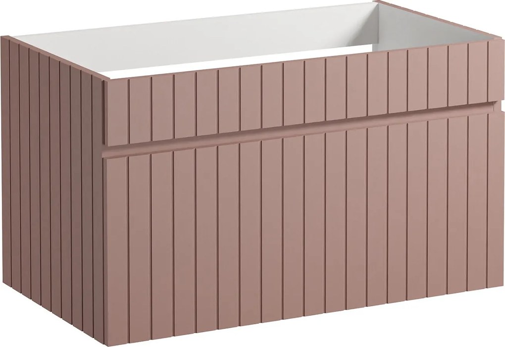 Szafka pod umywalkę wisząca ryflowana różowa - 80 cm - SATARA