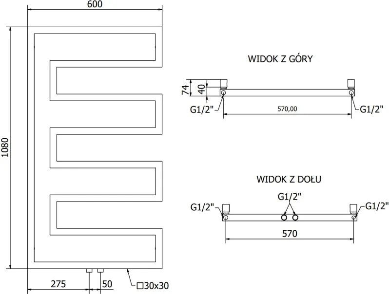 Mexen Floryda grzejnik dekoracyjny 1080 x 600 mm, 358 W, czarny - W206-1080-600-00-70