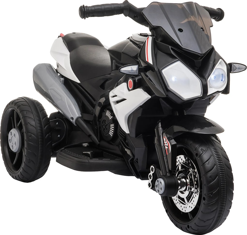 HOMCOM Elektryczny motocykl dla dzieci, światła i dźwięki, 3 km/h, ładowalny, tworzywo sztuczne i metal, Czarny/Biały