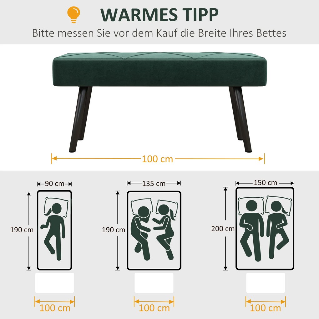 HOMCOM Ławka Tapicerowana Łóżkowa Zielona z Wzorem X | Aosom PL