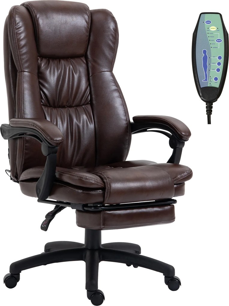 Vinsetto Fotel biurowy ergonomiczny z masażem regulowane siedzisko brązowy 68x68x119-127 cm | Aosom PL