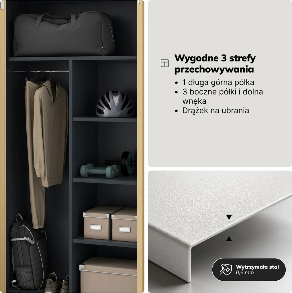 Szafa metalowa wielofunkcyjna antracytowa/orzech, 900x1850x450 mm: DAWID Eco Design