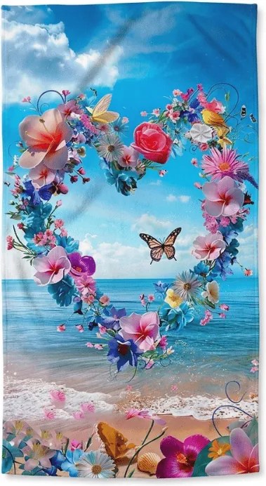 Szybkoschnący ręcznik plażowy FLOWER LOVE kolorowy 70 x 140 cm, 100% mikrofibra