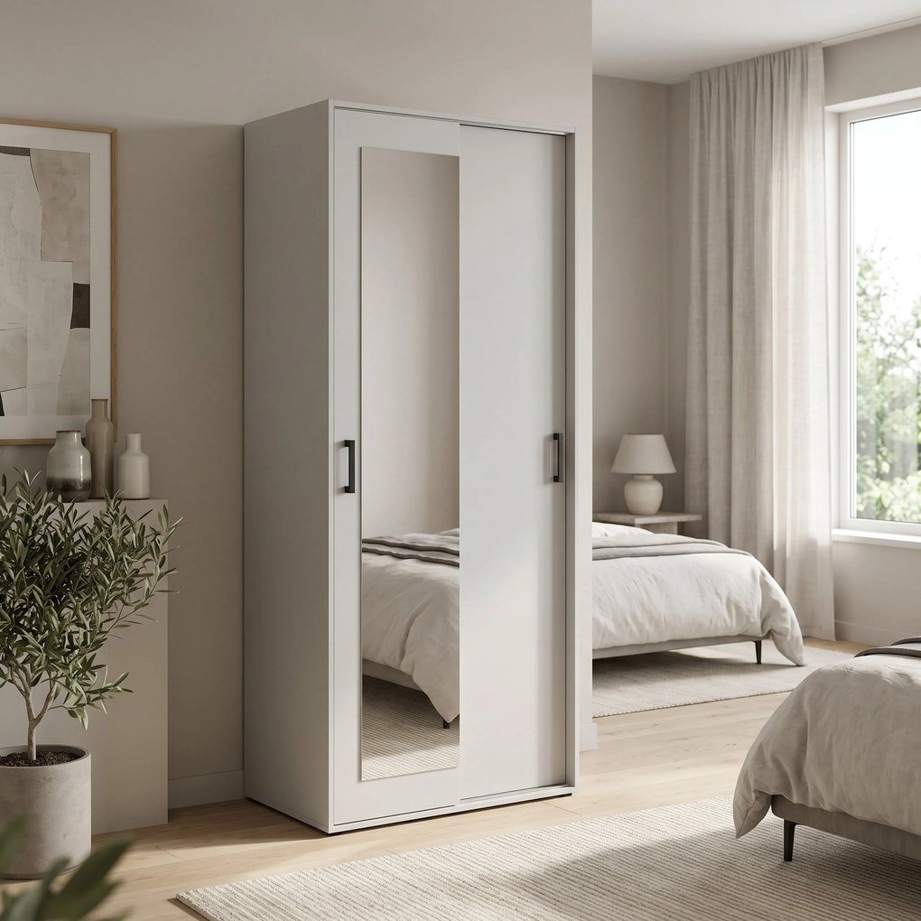 Masseno Garderoba BENVENO 90 cm, Modna Szafa z lustrem do Przedopokoju, Biała