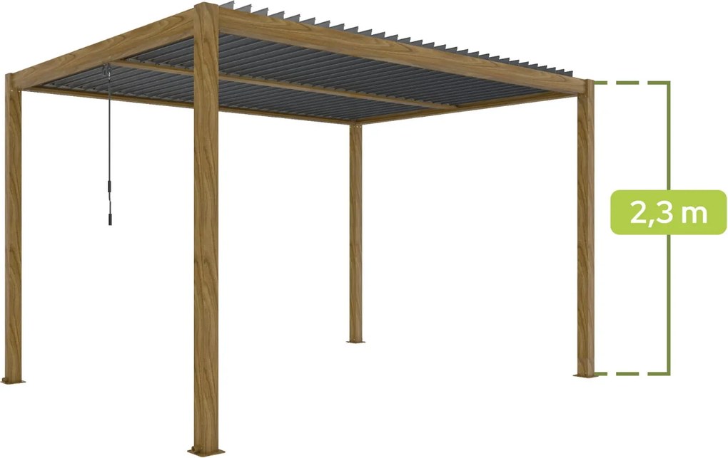 PERGOLA OGRODOWA MANUALNA 4X4M ALUMINIOWA Z LED KOLOR DREWNA