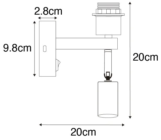 Nowoczesna lampa ścienna czarna z lampką do czytania - Brescia