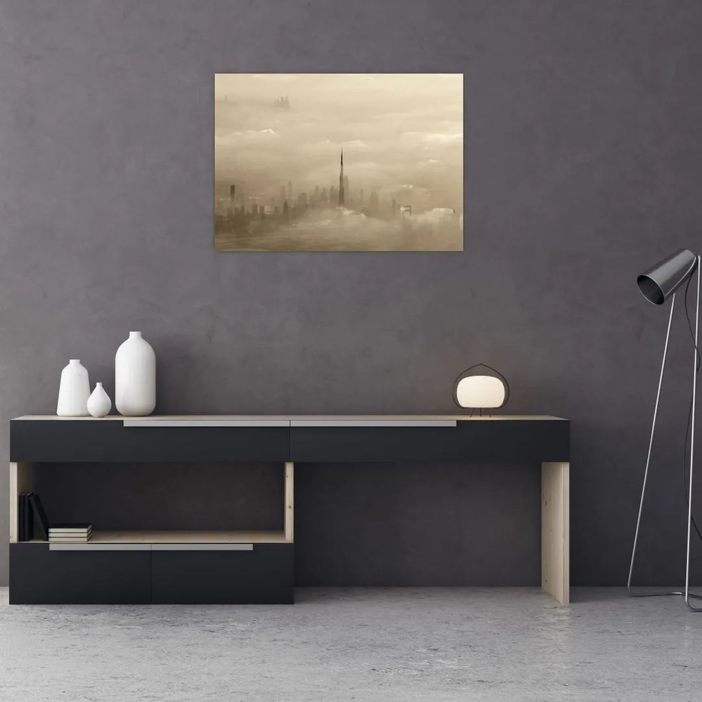 Obraz na szkle miasta w chmurach (70x50 cm)