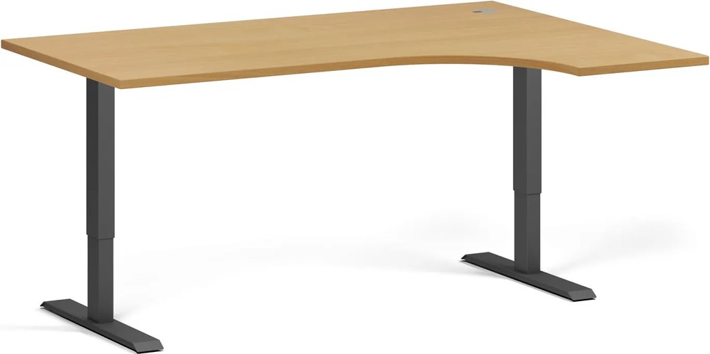 Narożne biurko z regulacją wysokości, 160x120 cm, 1 silnik, L/P, czarna podstawa, buk